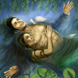 Michael Jackson and lisa marie are lying in a lily pond